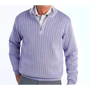 NEW ST. CROIX long sleeve nov stitch striped zip mock sweater in blue